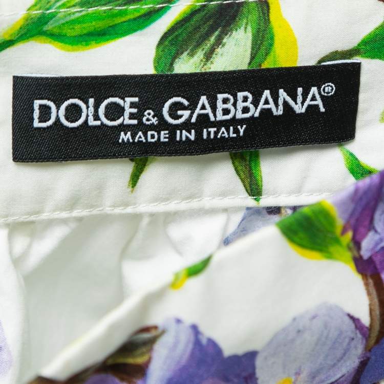 Pre Owned Dolce & Gabbana White Floral Printed Cotton Flared Skirt M