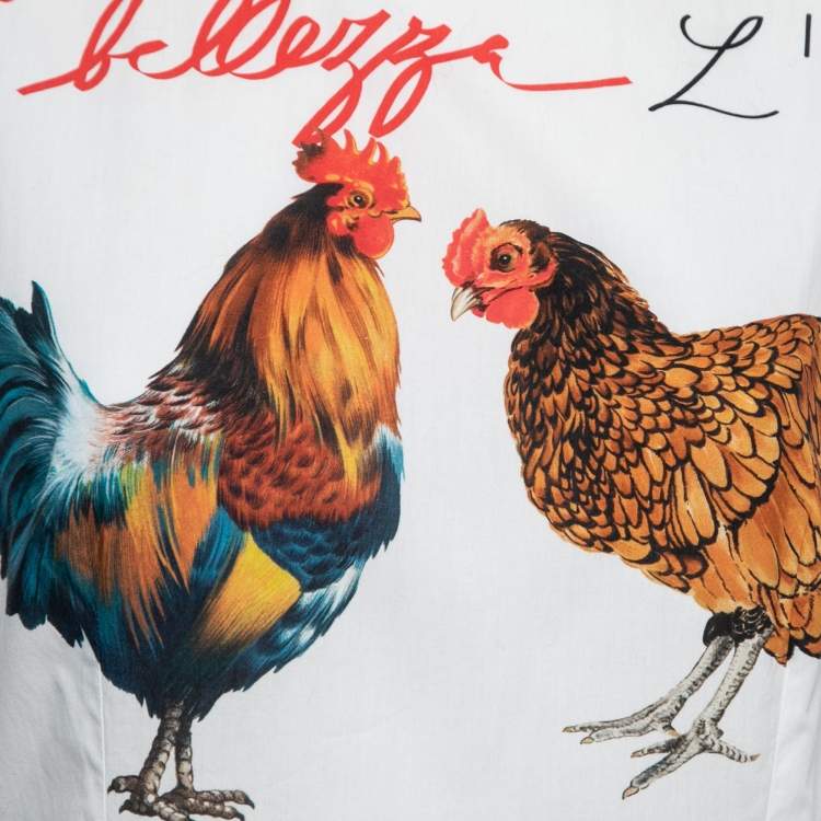 Pre Owned Dolce & Gabbana White Rooster Print Cotton A-line Dress L