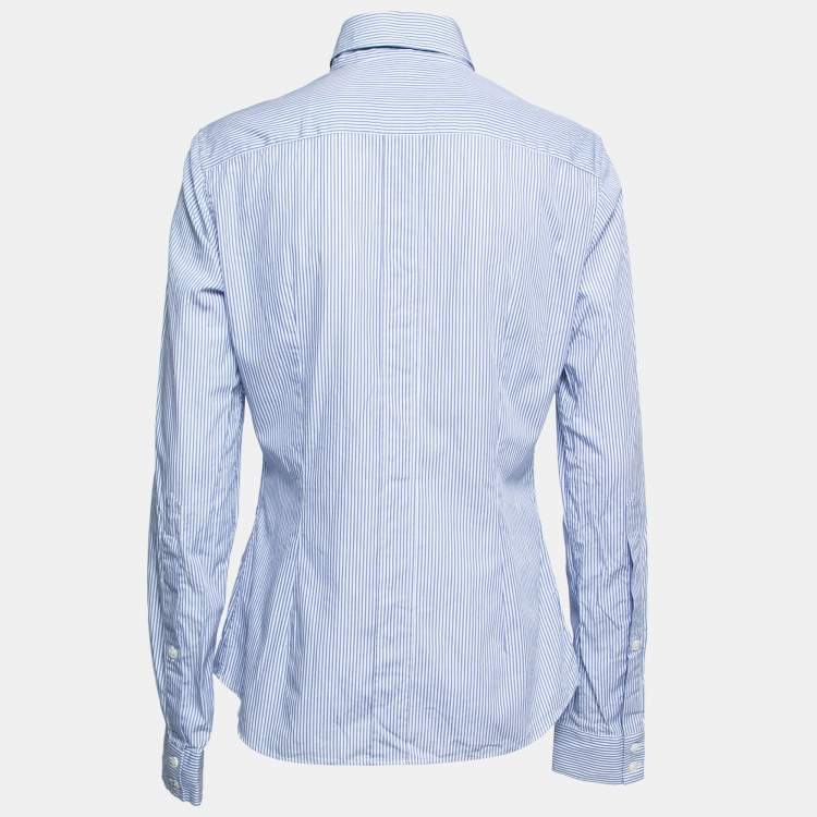 Pre Owned Dolce & Gabbana Blue Striped Cotton Button Front Shirt M
