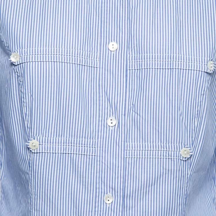 Pre Owned Dolce & Gabbana Blue Striped Cotton Button Front Shirt M
