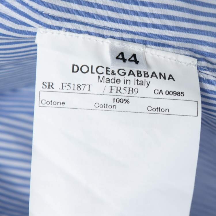 Pre Owned Dolce & Gabbana Blue Striped Cotton Button Front Shirt M