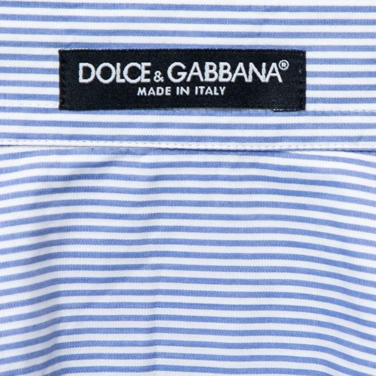Pre Owned Dolce & Gabbana Blue Striped Cotton Button Front Shirt M