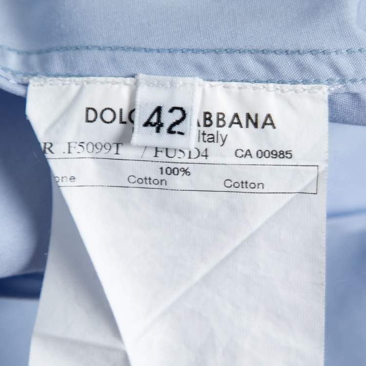 مملوكة م�سبقًا Dolce & Gabbana Blue Cotton Ruffle Trimmed Button Front Shirt M