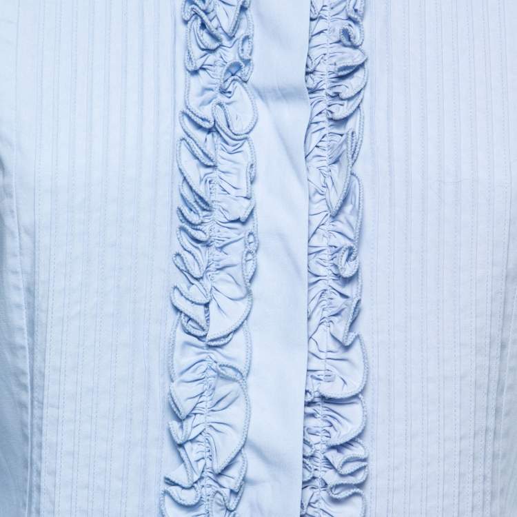 مملوكة مسبقًا Dolce & Gabbana Blue Cotton Ruffle Trimmed Button Front Shirt M