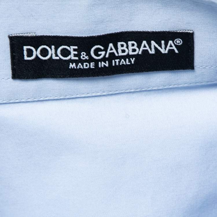 مملوكة مسبقًا Dolce & Gabbana Blue Cotton Ruffle Trimmed Button Front Shirt M