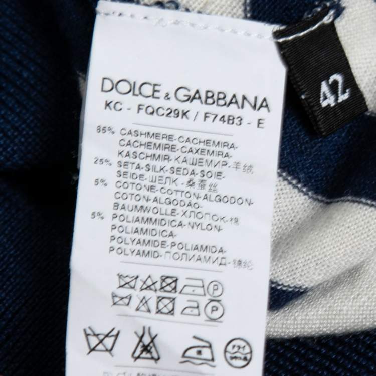 Pre Owned Dolce & Gabbana Navy Blue & White Striped Cashmere Button Front Cardigan M