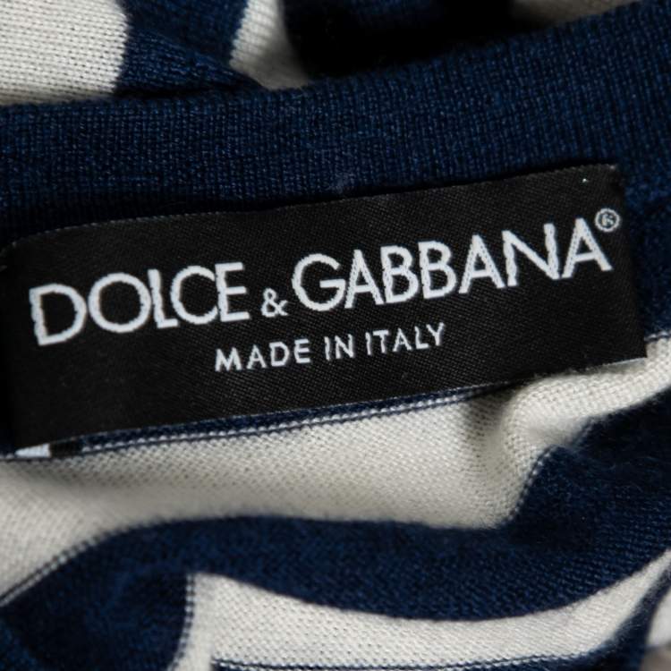 Pre Owned Dolce & Gabbana Navy Blue & White Striped Cashmere Button Front Cardigan M