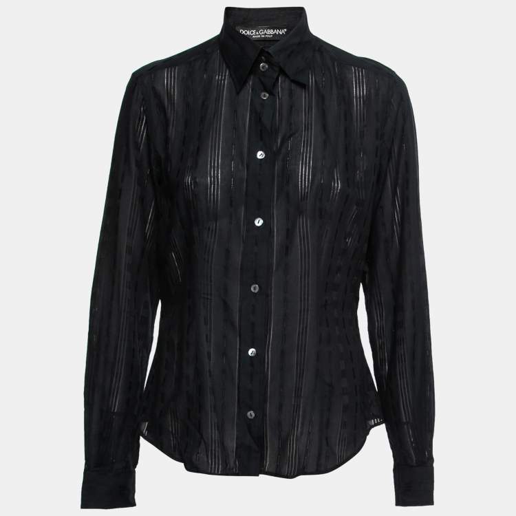 Pre Owned Dolce & Gabbana Black Patterned Cotton Button Front Shirt M