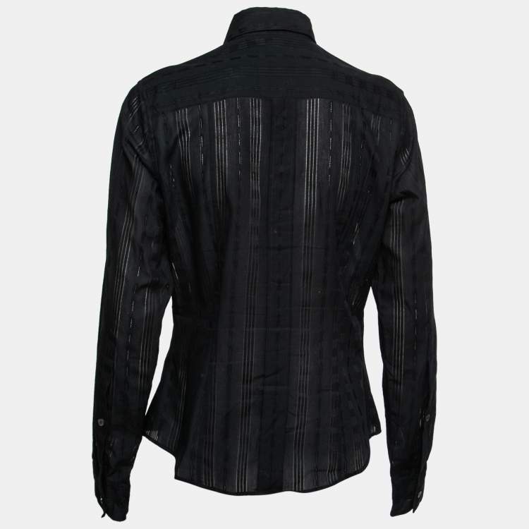 Pre Owned Dolce & Gabbana Black Patterned Cotton Button Front Shirt M