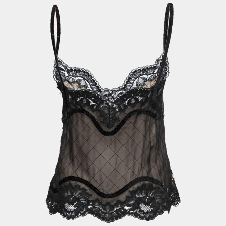 Pre Owned Dolce & Gabbana Black Silk & Lace Sequin Embellished Top M