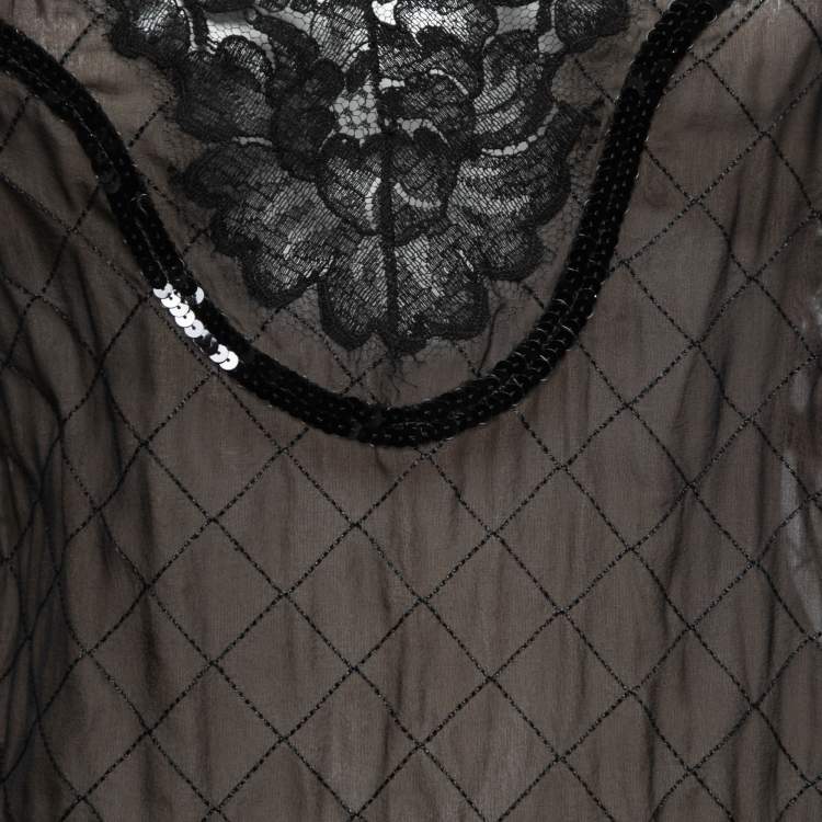 Pre Owned Dolce & Gabbana Black Silk & Lace Sequin Embellished Top M