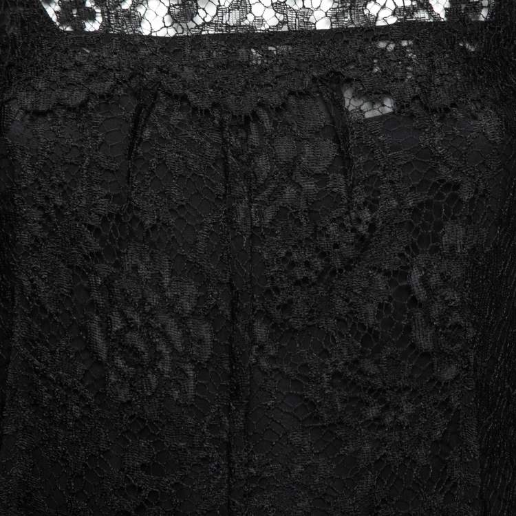 Pre Owned Dolce & Gabbana Black Lace & Eyelet Ruffle Trimmed Dress M