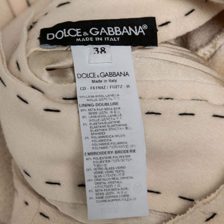 Pre Owned Dolce & Gabbana Cream Crepe Embellished Mouse Shift Dress S 