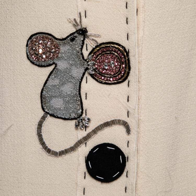Pre Owned Dolce & Gabbana Cream Crepe Embellished Mouse Shift Dress S 