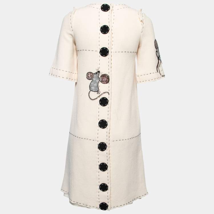 Pre Owned Dolce & Gabbana Cream Crepe Embellished Mouse Shift Dress S 