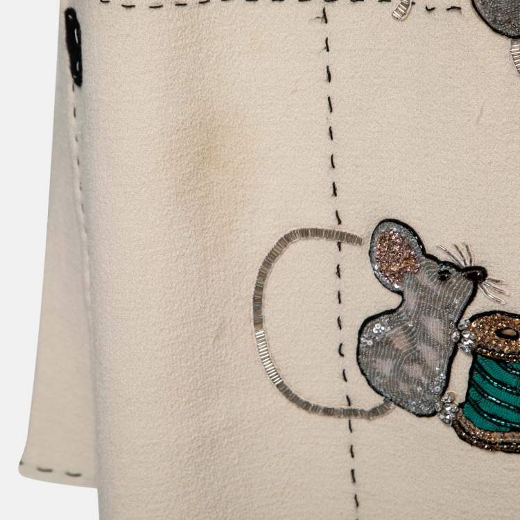 Pre Owned Dolce & Gabbana Cream Crepe Embellished Mouse Shift Dress S 