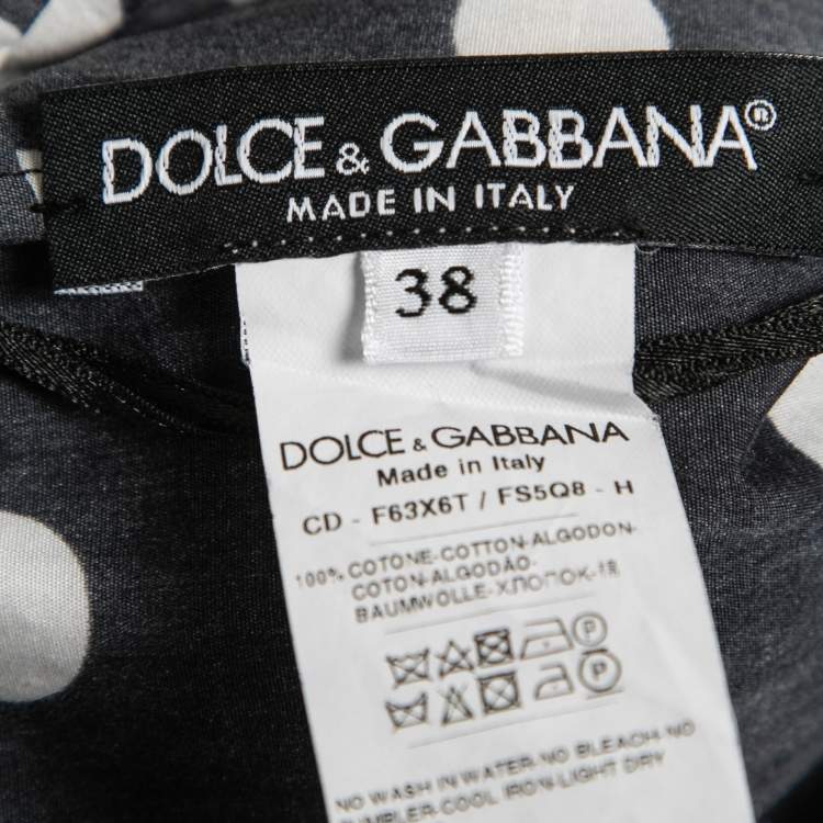 Pre Owned Dolce & Gabbana Black Polka Dot Mixed Print Cotton Off-Shoulder Maxi Dress S