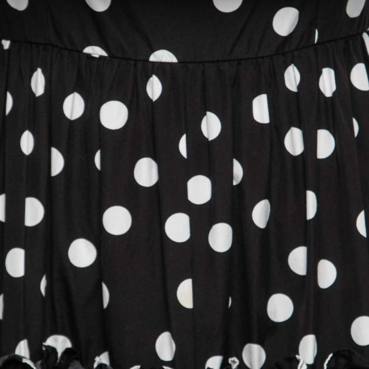 Pre Owned Dolce & Gabbana Black Polka Dot Mixed Print Cotton Off-Shoulder Maxi Dress S