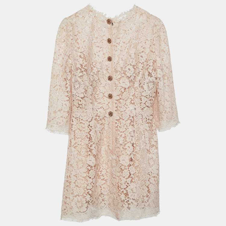 Pre Owned Dolce & Gabbana Pale Pink Lace Shift Dress L
