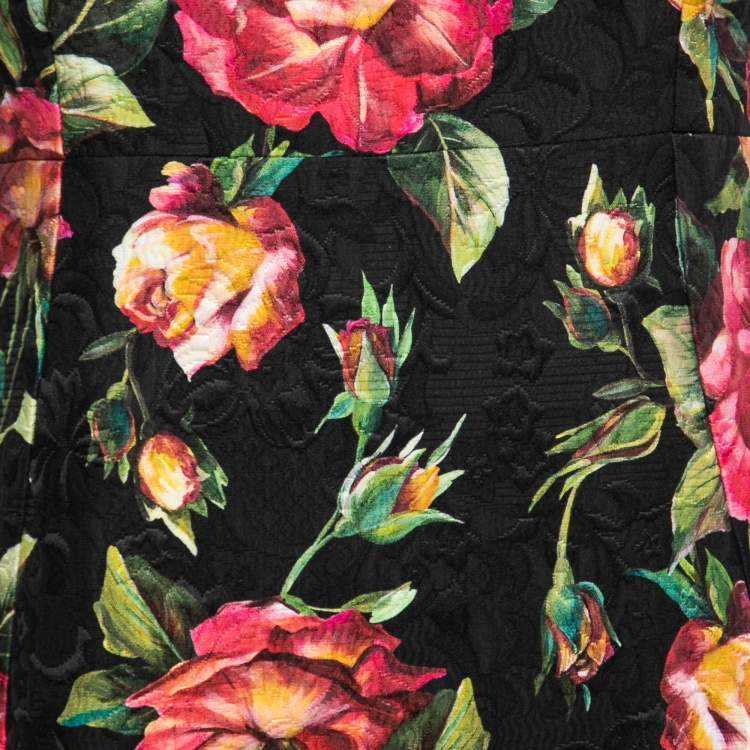 Pre Owned Dolce & Gabbana Black Floral Printed Jacquard Sleeveless Sheath Dress S