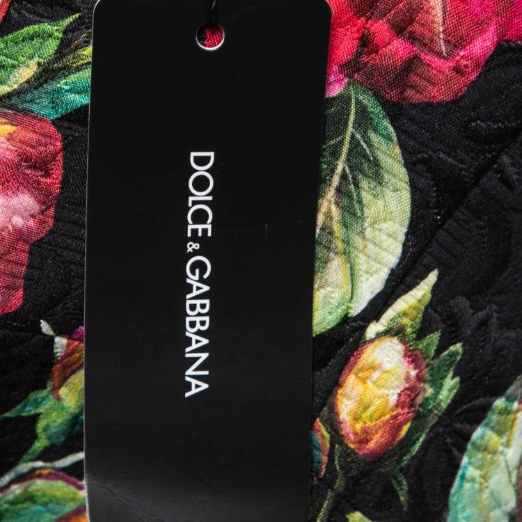 Pre Owned Dolce & Gabbana Black Floral Printed Jacquard Sleeveless Sheath Dress S