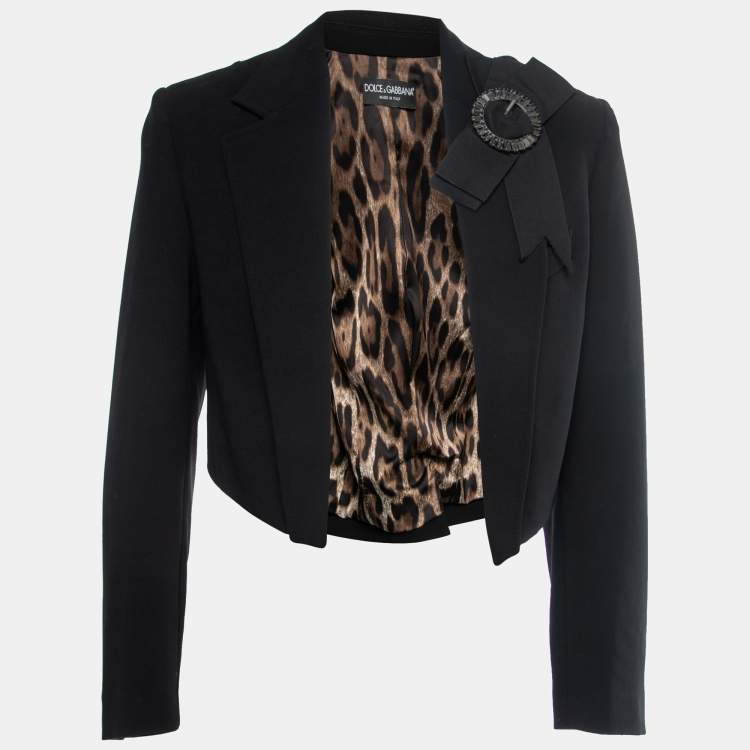 مملوكة مسبقًا Dolce & Gabbana Black Crepe Bow Detail Cropped Blazer S