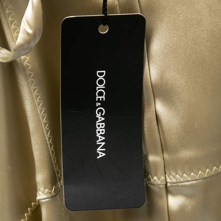Pre Owned Dolce & Gabbana Champagne Gold Stretch Satin Bustier Bodycon Dress M