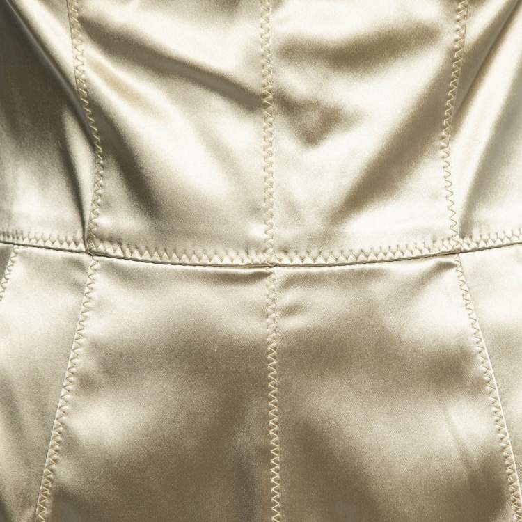Pre Owned Dolce & Gabbana Champagne Gold Stretch Satin Bustier Bodycon Dress M