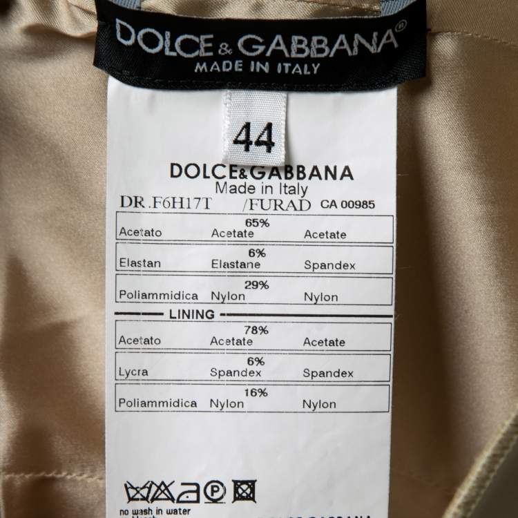 Pre Owned Dolce & Gabbana Champagne Gold Stretch Satin Bustier Bodycon Dress M
