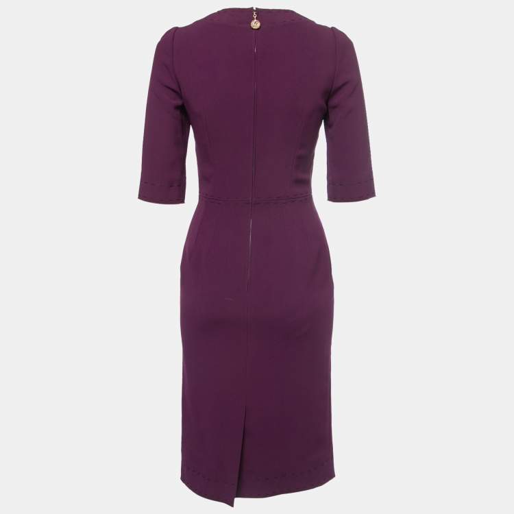 Pre Owned Dolce & Gabbana Purple Crepe Midi Sheath Dress S 