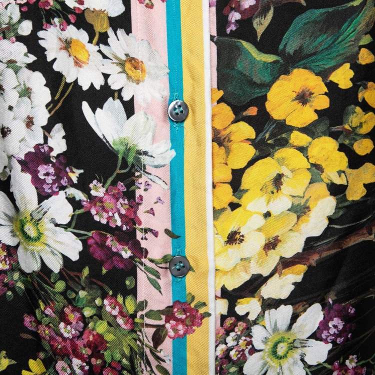 مملوكة مسبقًا Dolce & Gabbana Black Floral Printed Silk Neck Tie Shirt S