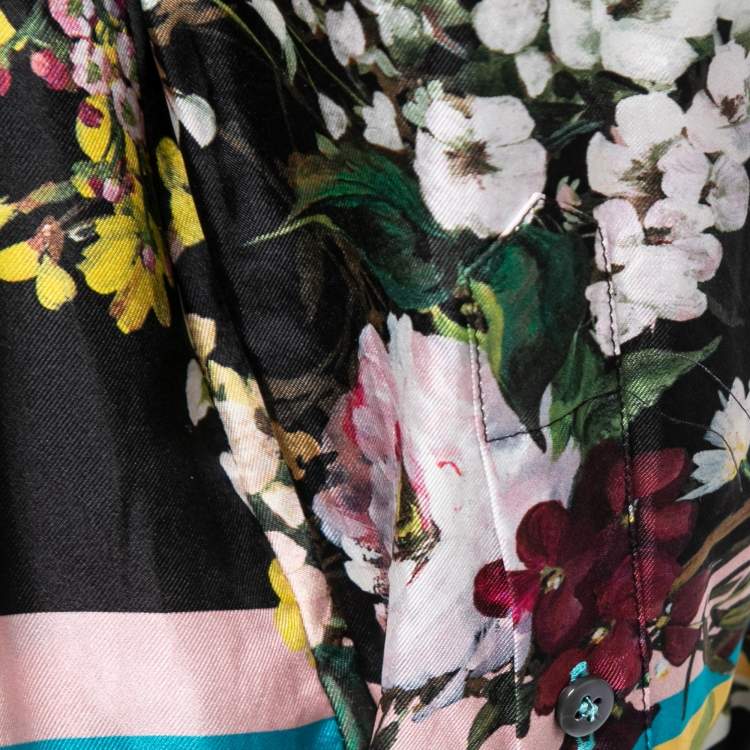 مملوكة مسبقًا Dolce & Gabbana Black Floral Printed Silk Neck Tie Shirt S