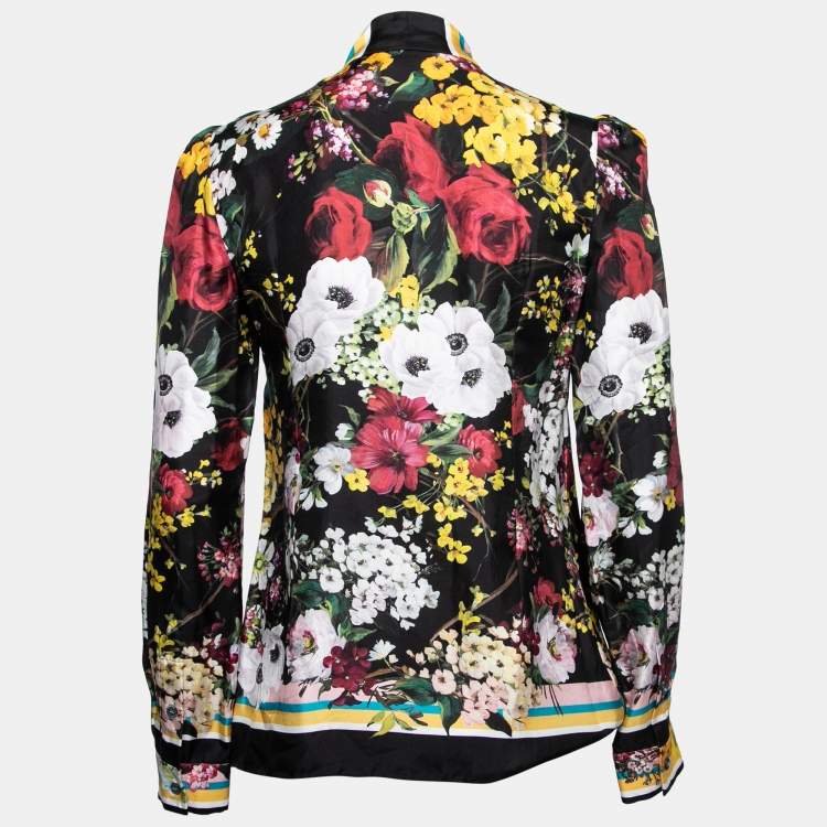 مملوكة مسبقًا Dolce & Gabbana Black Floral Printed Silk Neck Tie Shirt S