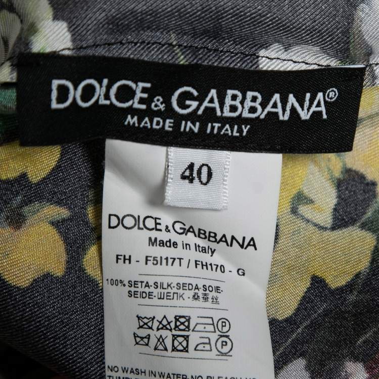 مملوكة مسبقًا Dolce & Gabbana Black Floral Printed Silk Neck Tie Shirt S