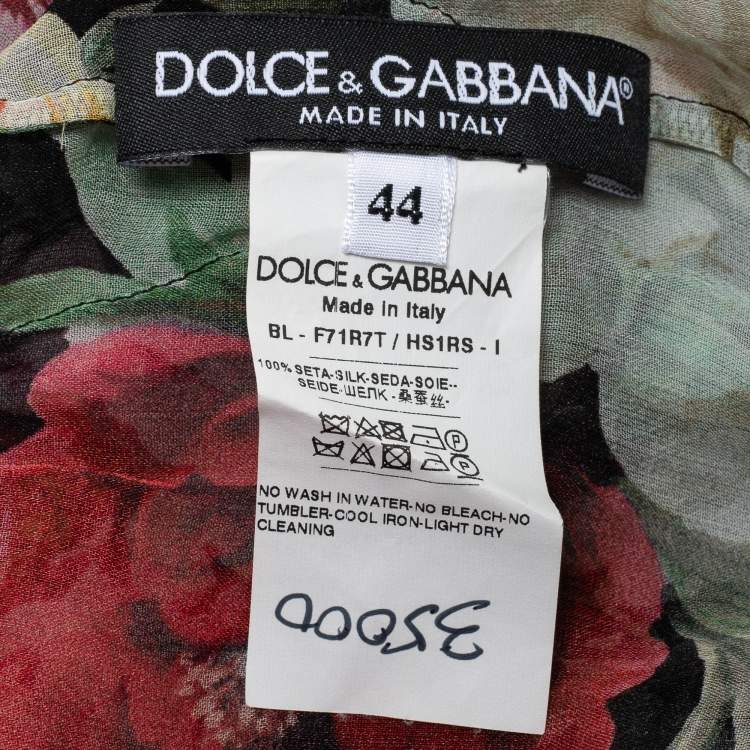 Pre Owned Dolce & Gabbana Black Floral Printed Silk Ruffled Tie-Neck Blouse M