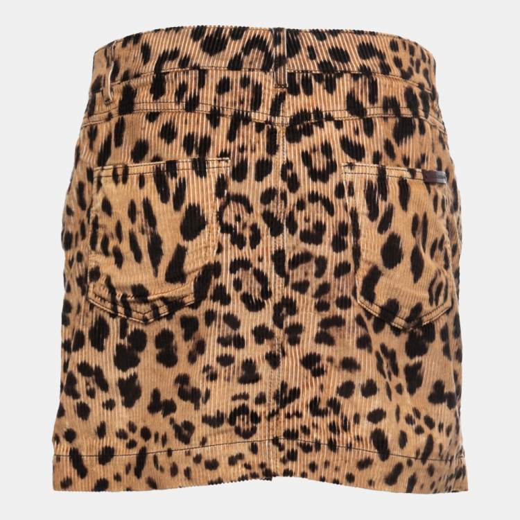 Pre Owned Dolce & Gabbana Beige Animal Print Corduroy Mini Skirt M