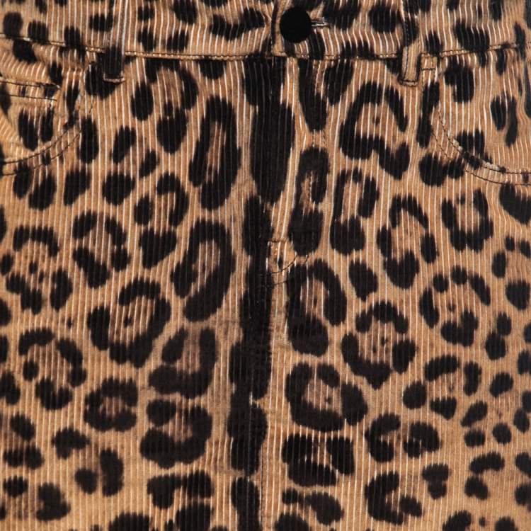 Pre Owned Dolce & Gabbana Beige Animal Print Corduroy Mini Skirt M