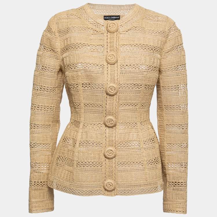 مملوكة مسبقًا Dolce & Gabbana Beige Straw Structured Button Front Jacket M