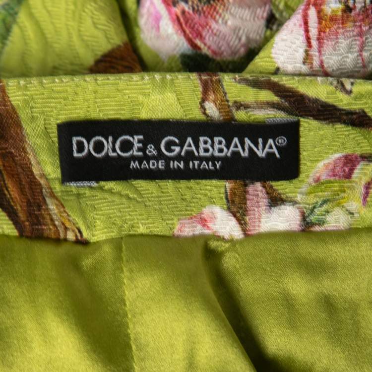Pre Owned Dolce & Gabbana Green Floral Printed Jacquard Skirt M