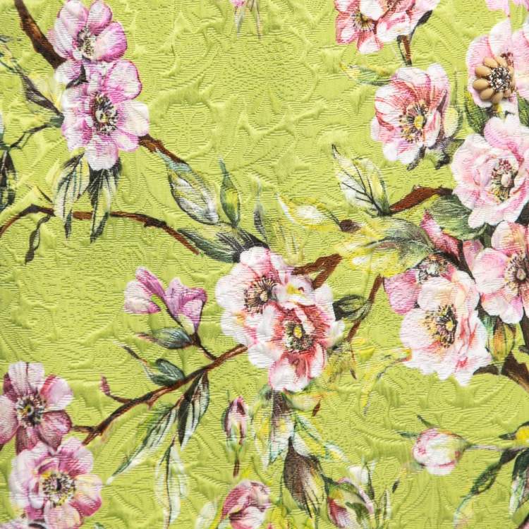 Pre Owned Dolce & Gabbana Green Floral Printed Jacquard Skirt M