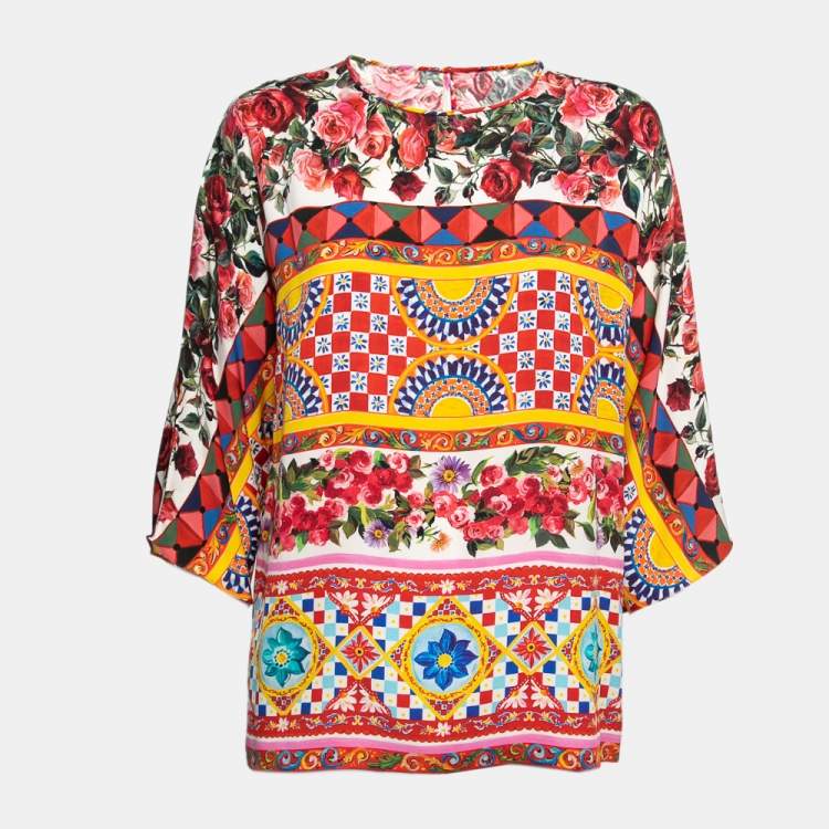 Pre Owned Dolce & Gabbana Multicolor Mambo Printed Silk Blouse M