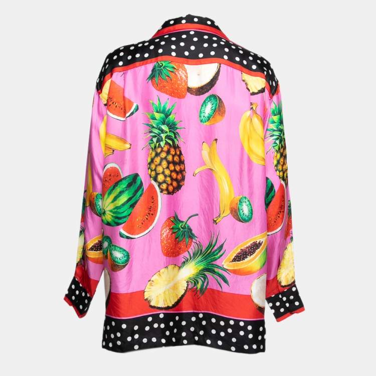 Pre Owned Dolce & Gabbana Pink Fruit Printed Silk Button Front Shirt M