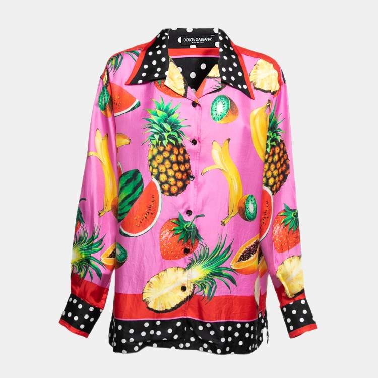 Pre Owned Dolce & Gabbana Pink Fruit Printed Silk Button Front Shirt M