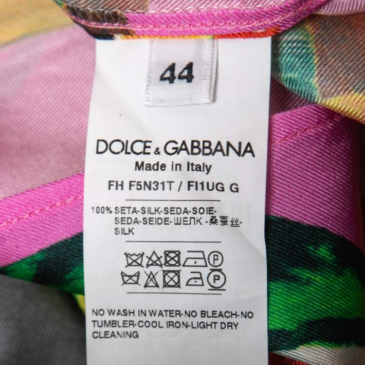 Pre Owned Dolce & Gabbana Pink Fruit Printed Silk Button Front Shirt M