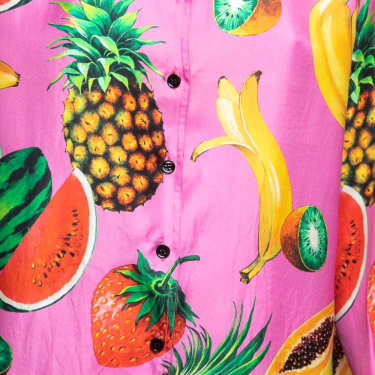 Pre Owned Dolce & Gabbana Pink Fruit Printed Silk Button Front Shirt M