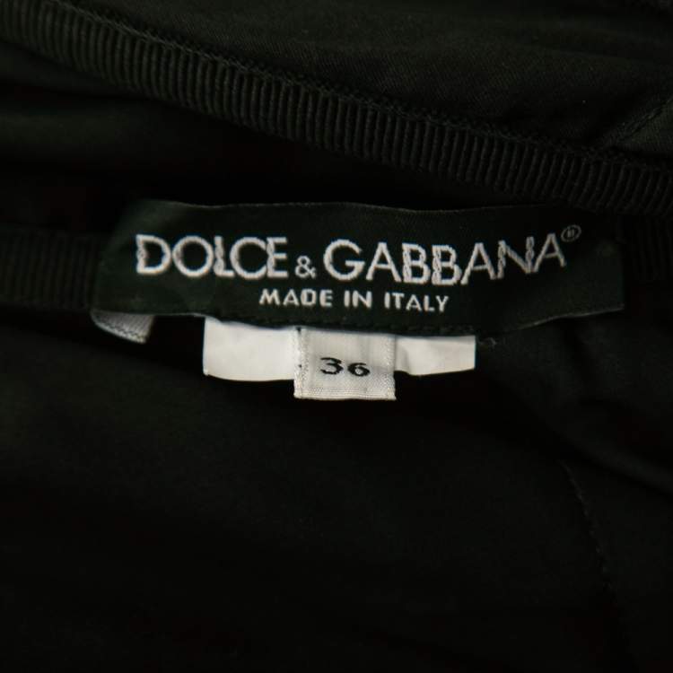 Pre Owned Dolce & Gabbana Black Floral Printed Cotton Rucheh Strapless Dress XS