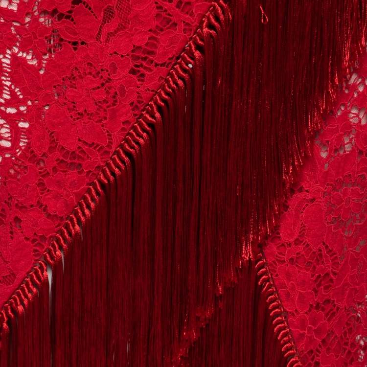 مملوكة مسبقًا Dolce & Gabbana Red lace Draped Fringe Trimmed Strapless Dress XS
