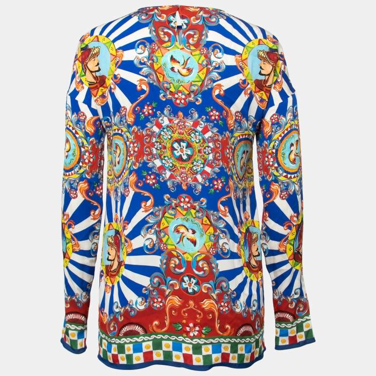 Pre Owned Dolce & Gabbana Multicolor Capretto Printed Stretch Silk Top M