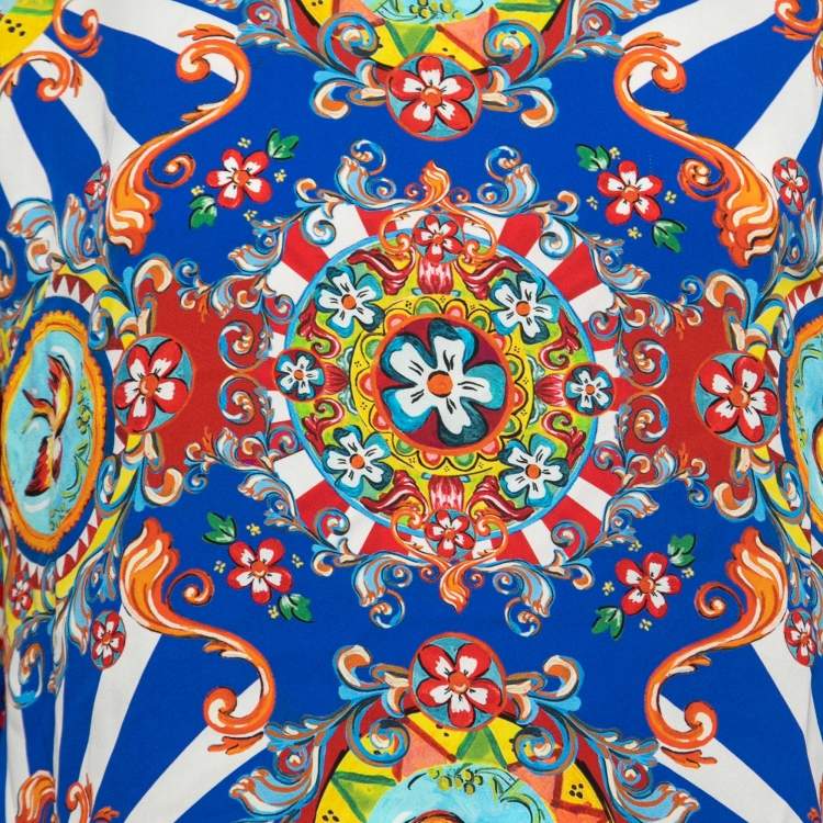 Pre Owned Dolce & Gabbana Multicolor Capretto Printed Stretch Silk Top M