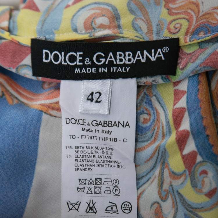 Pre Owned Dolce & Gabbana Multicolor Capretto Printed Stretch Silk Top M